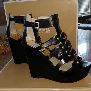 Michael Kors Black Leather Wedge Sandal